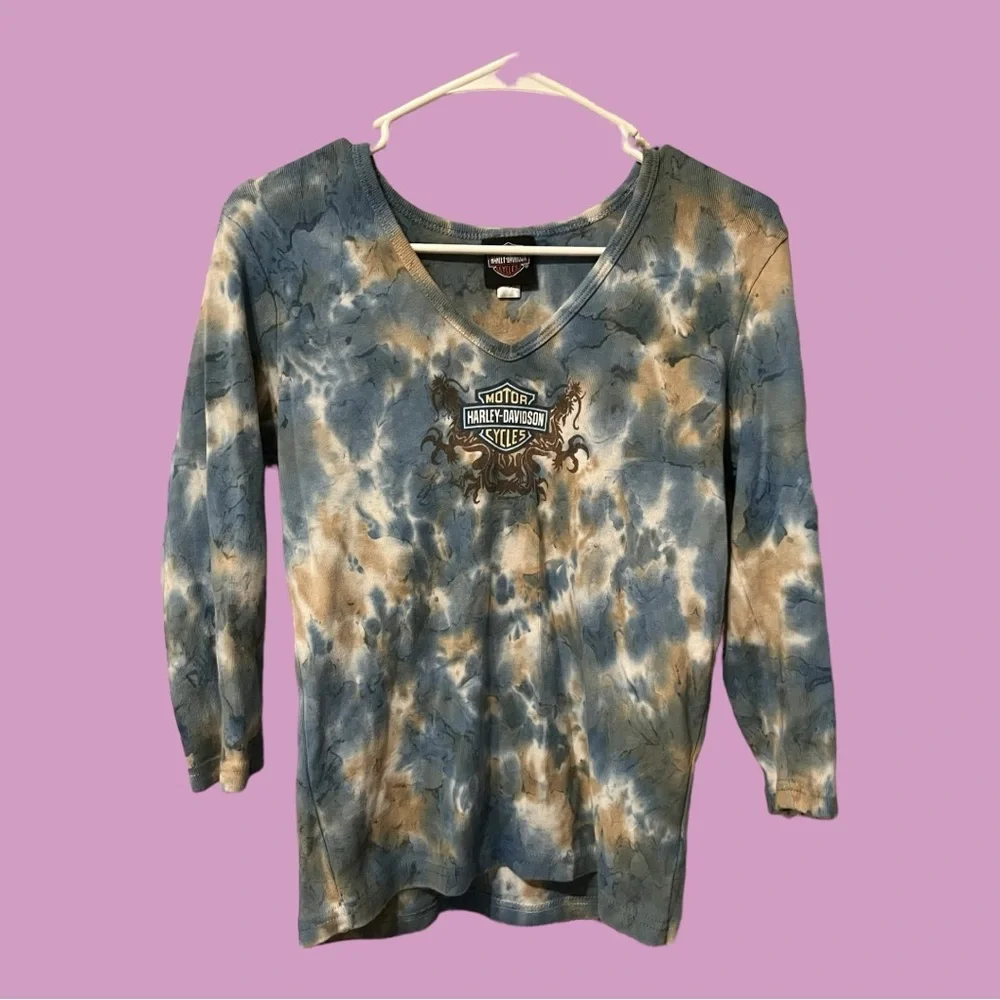 Harley Davidson tie dye 3/4 length sleeve top - Picture 1 of 2